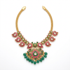 Jadau Kundan mango motif necklace with green bead drops on white background