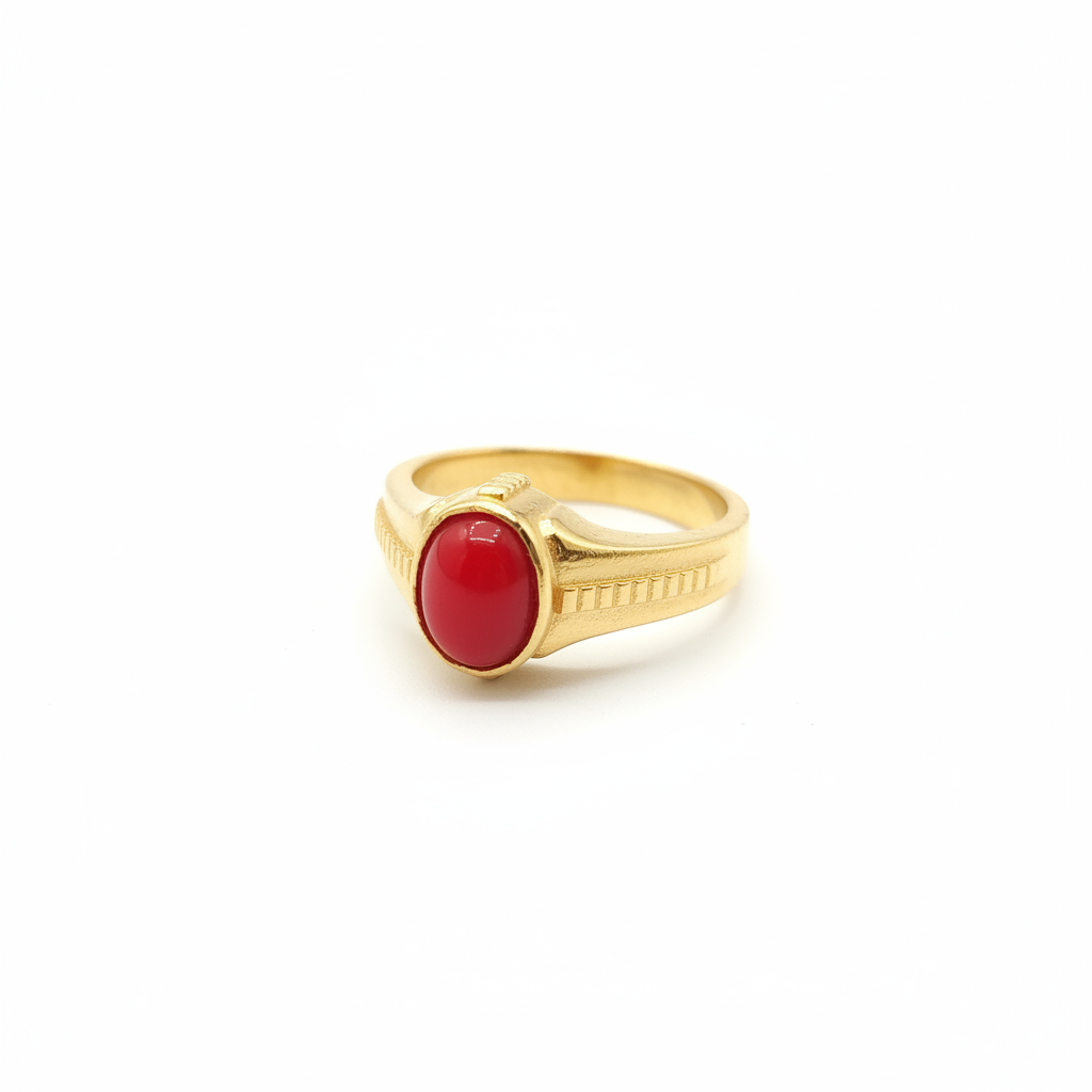 Panchaloha Red Coral Ring on white background