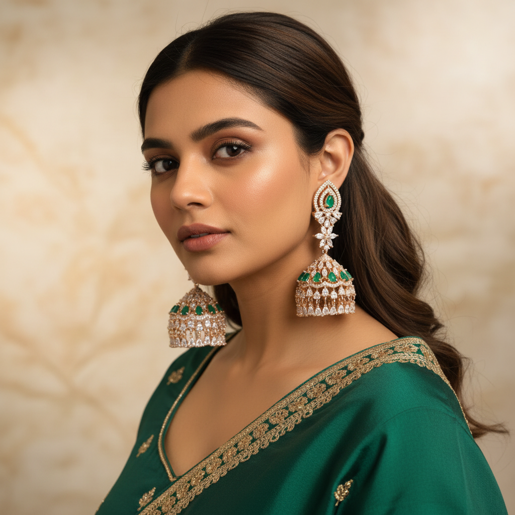 Model wear - Rose Gold Green Jhumka