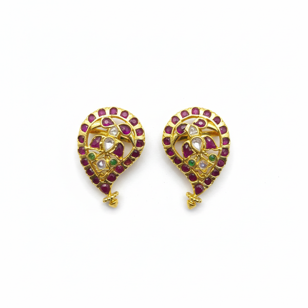 Kempu Mango Polki Kundan Stud Earrings - White Background