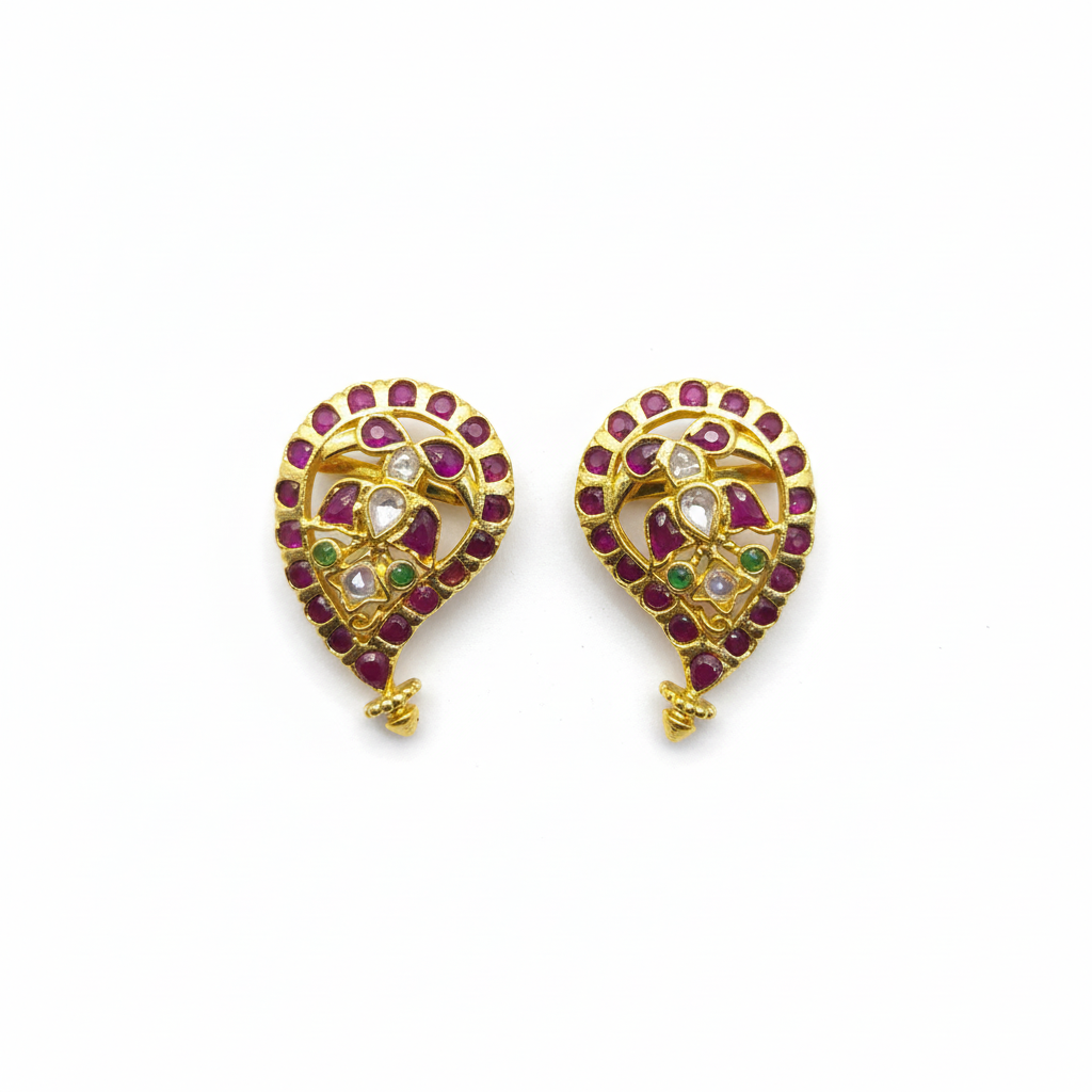 Kempu Mango Polki Kundan Stud Earrings - White Background