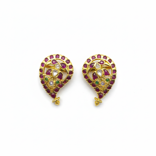 Kempu Mango Polki Kundan Stud Earrings - White Background
