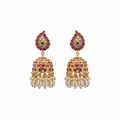 Jadau Kundan Teardrop Jhumka pair on white background – product shot