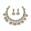 Victorian Kundan necklace set with turquoise gemstones on white background