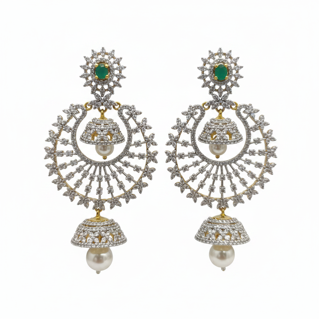 Diamond Replica Chandbali Earrings - Macro Detail Shot