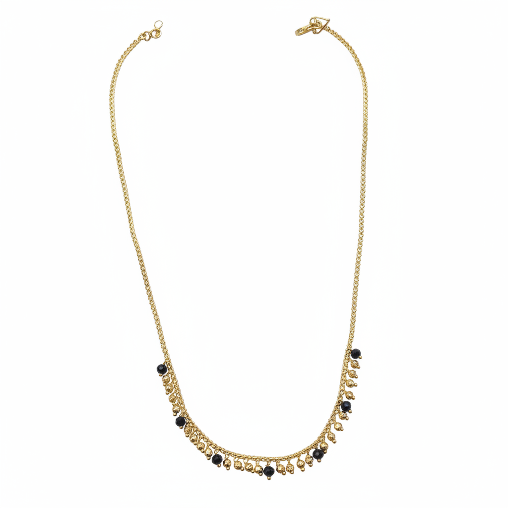 24K gold plated necklace with decorative beads on white background