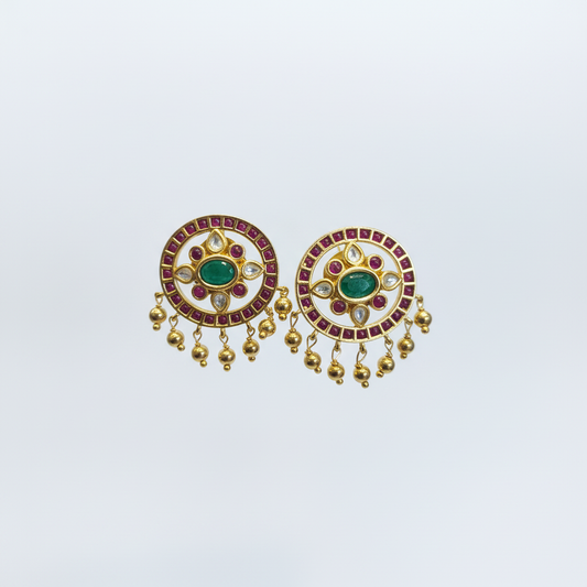 Round Kundan Kempu Studs - White Background Hero Shot