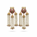 Polki Kundan Pearl Tassel Earrings - White Background Hero Shot