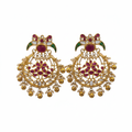 Kempu Polki Chandbali Earrings on pure white background, studio shot