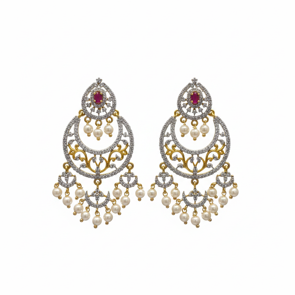 Chandbali Diamond Finished Earrings - White Background Studio Shot