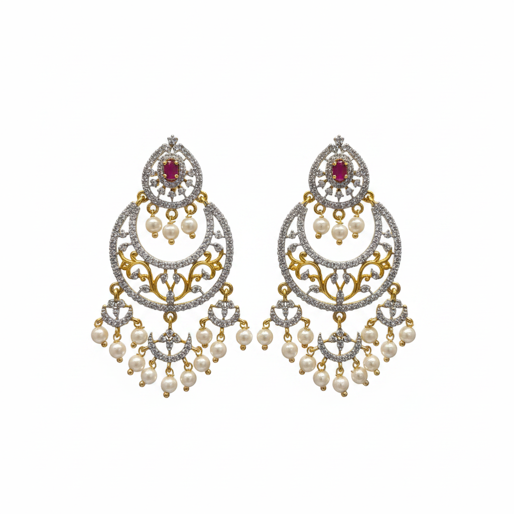 Chandbali Diamond Finished Earrings - White Background Studio Shot