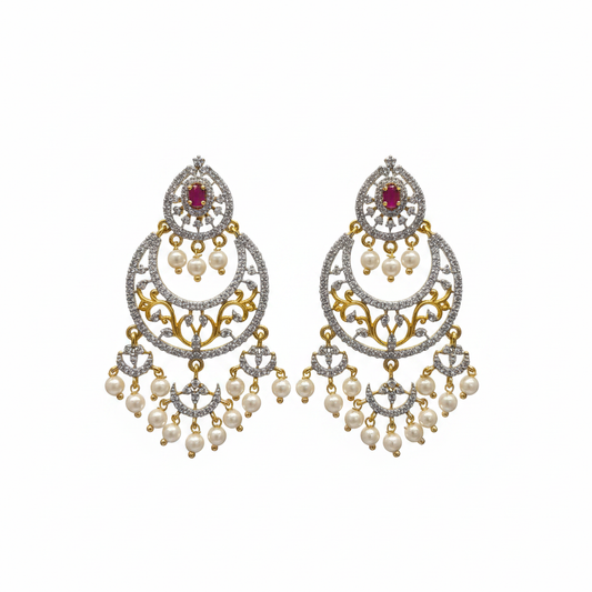 Chandbali Diamond Finished Earrings - White Background Studio Shot