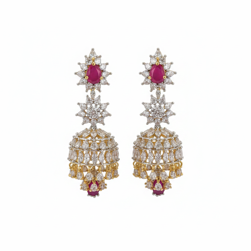 Star Top Jhumka - White Background