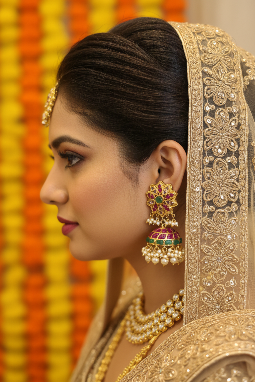 Star Flower Emerald Kundan Jhumka - Bridal Lifestyle Wear