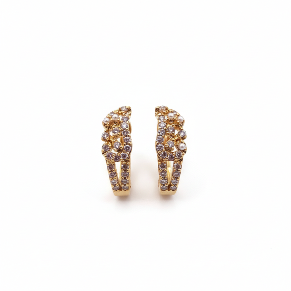 Pearl Flower Stud Earrings 24K Gold Plated
