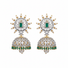 Green CZ Sunburst Jhumka - White Background