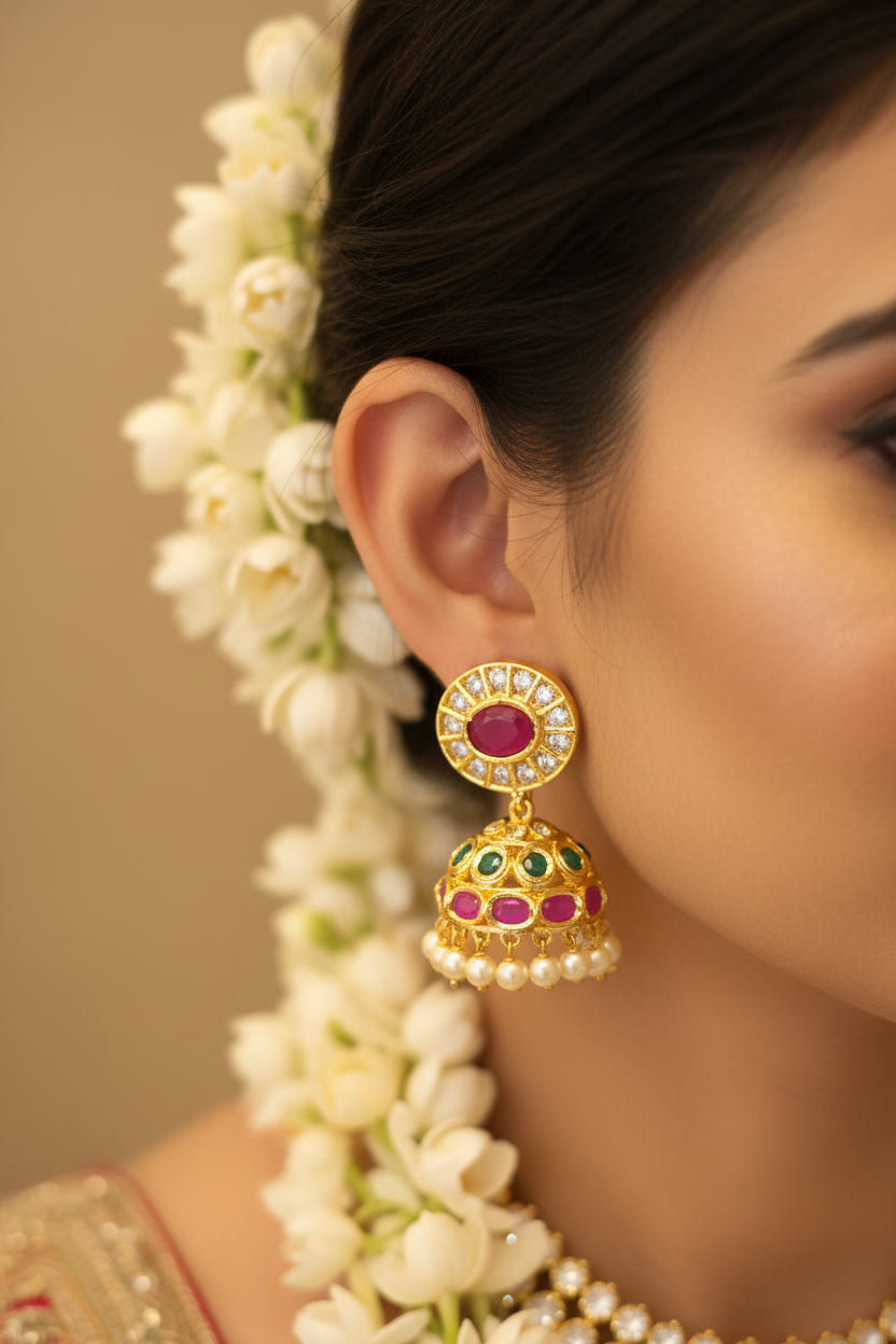 Gold Plated CZ Jhumka - Bridal Lifestyle Wear