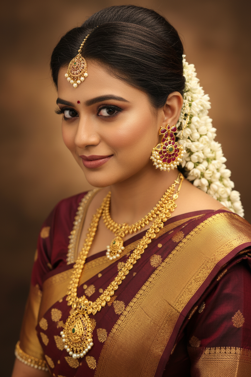 Kempu Gandabherunda Floral Earrings - Model Wearing