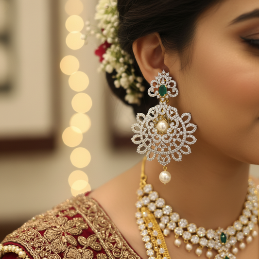 Diamond Chandbali Earrings - On-Model Bridal Lifestyle Shot
