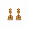 Goddess Laxmi Nagas Antique Kemp Jhumka Earrings flat lay on white background