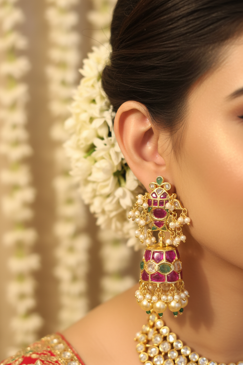 Polki Kundan Chandelier Jhumka - Bridal Lifestyle Wear