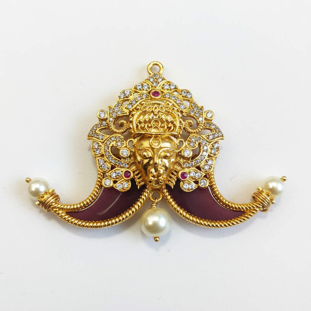 Antique Lord Narasimha Puligoru Locket for Men - 24K Gold Plated Traditional Pendant