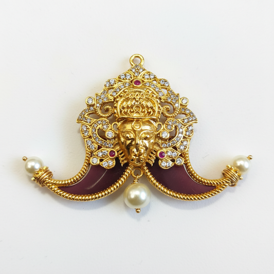 Antique Lord Narasimha Puligoru Locket for Men - 24K Gold Plated Traditional Pendant