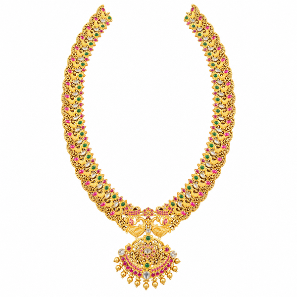 Kempu Polki mango haram necklace on white background
