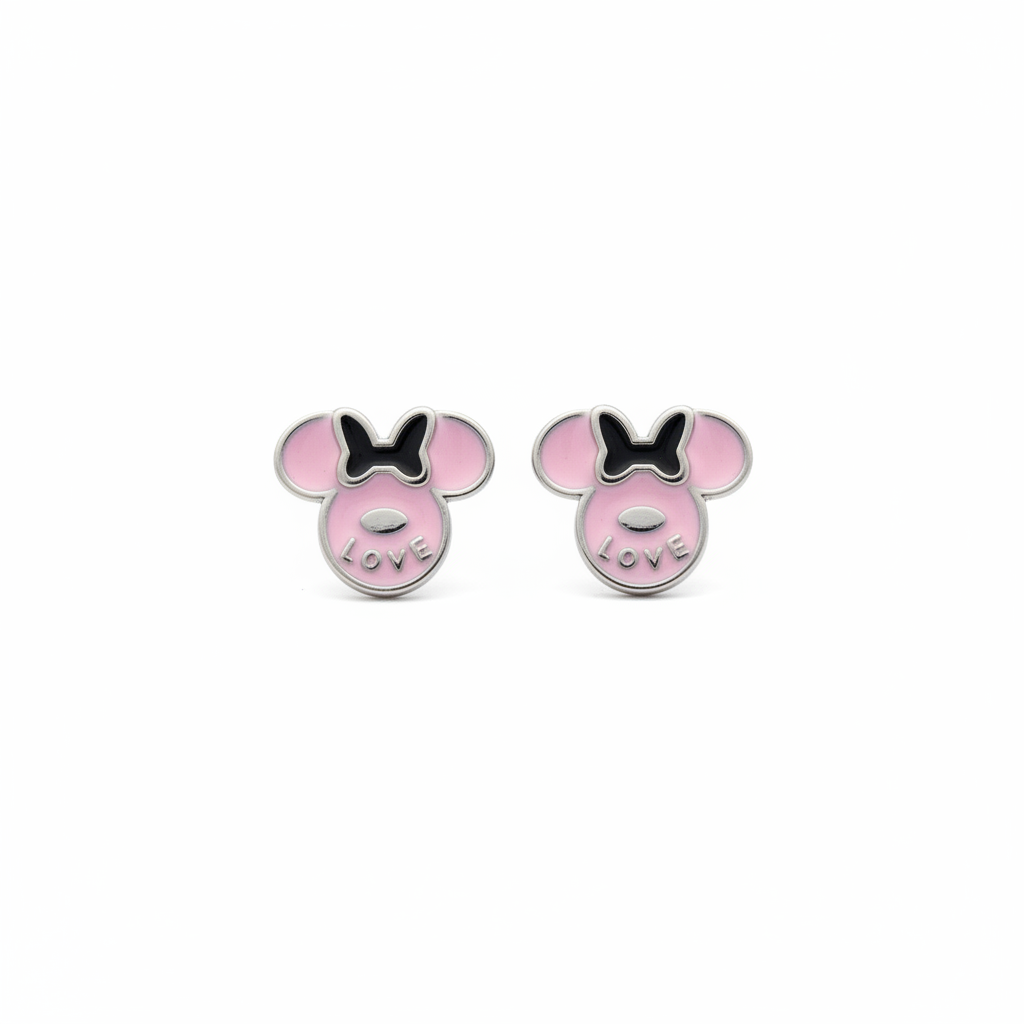 925 Silver Pink Mouse Earrings for Kids - Love Character Studs
