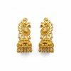 Peacock Matte Gold Temple Jhumka Earrings flat lay on white background
