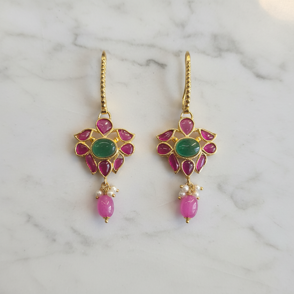 Kempu Hoop Earrings - Flat Lay on White Marble