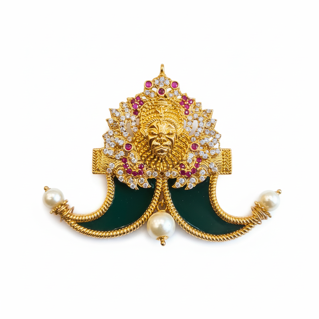 Antique Narasimha Puligoru Locket for Men - 24K Gold Plated Devotional Pendant