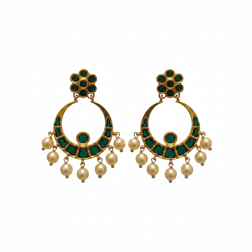 Emerald Chandbali Earrings – close-up detail shot