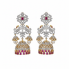 Pink CZ Peacock Jhumka - White Background