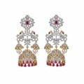 Pink CZ Peacock Jhumka - White Background