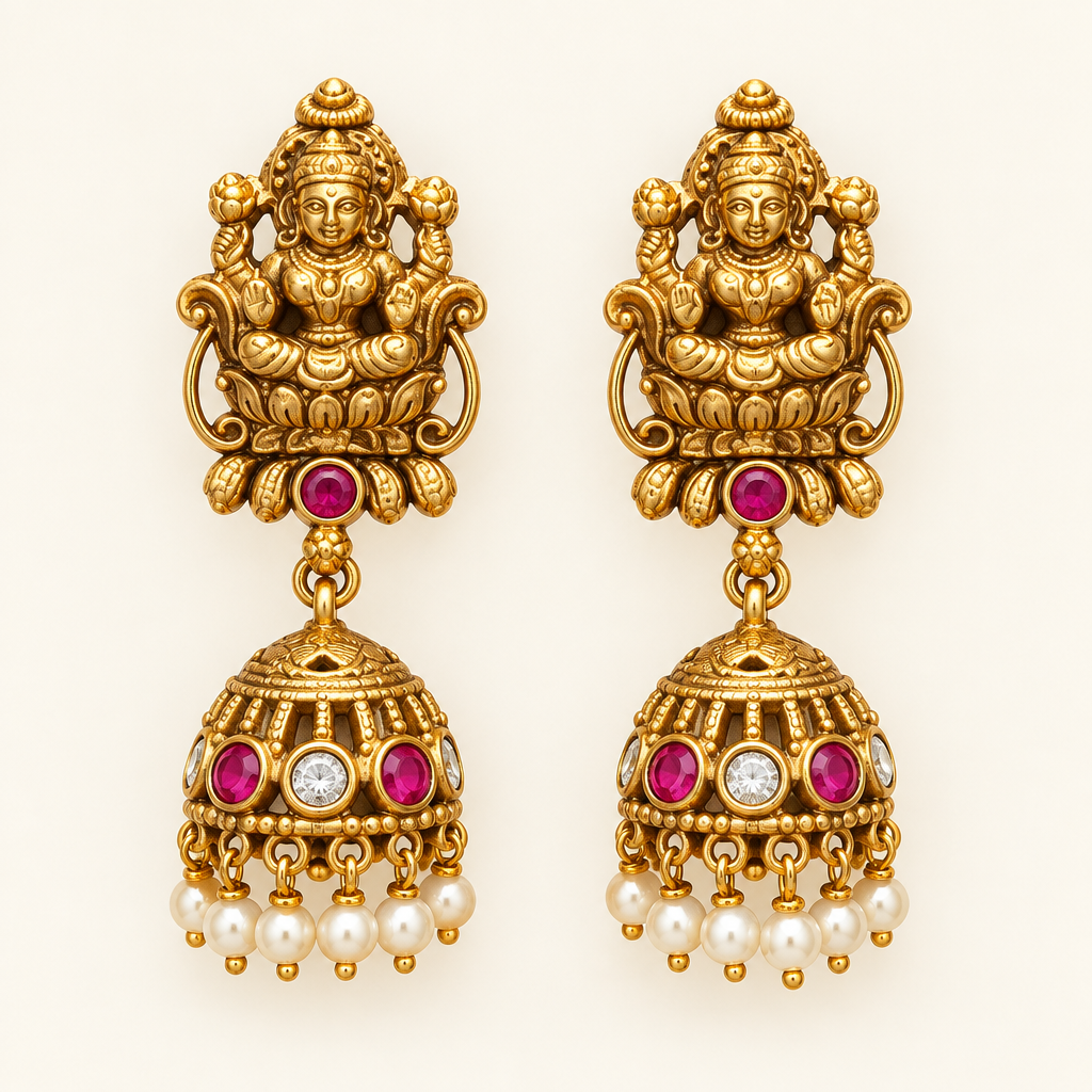 Illustrative square detail of matching earrings