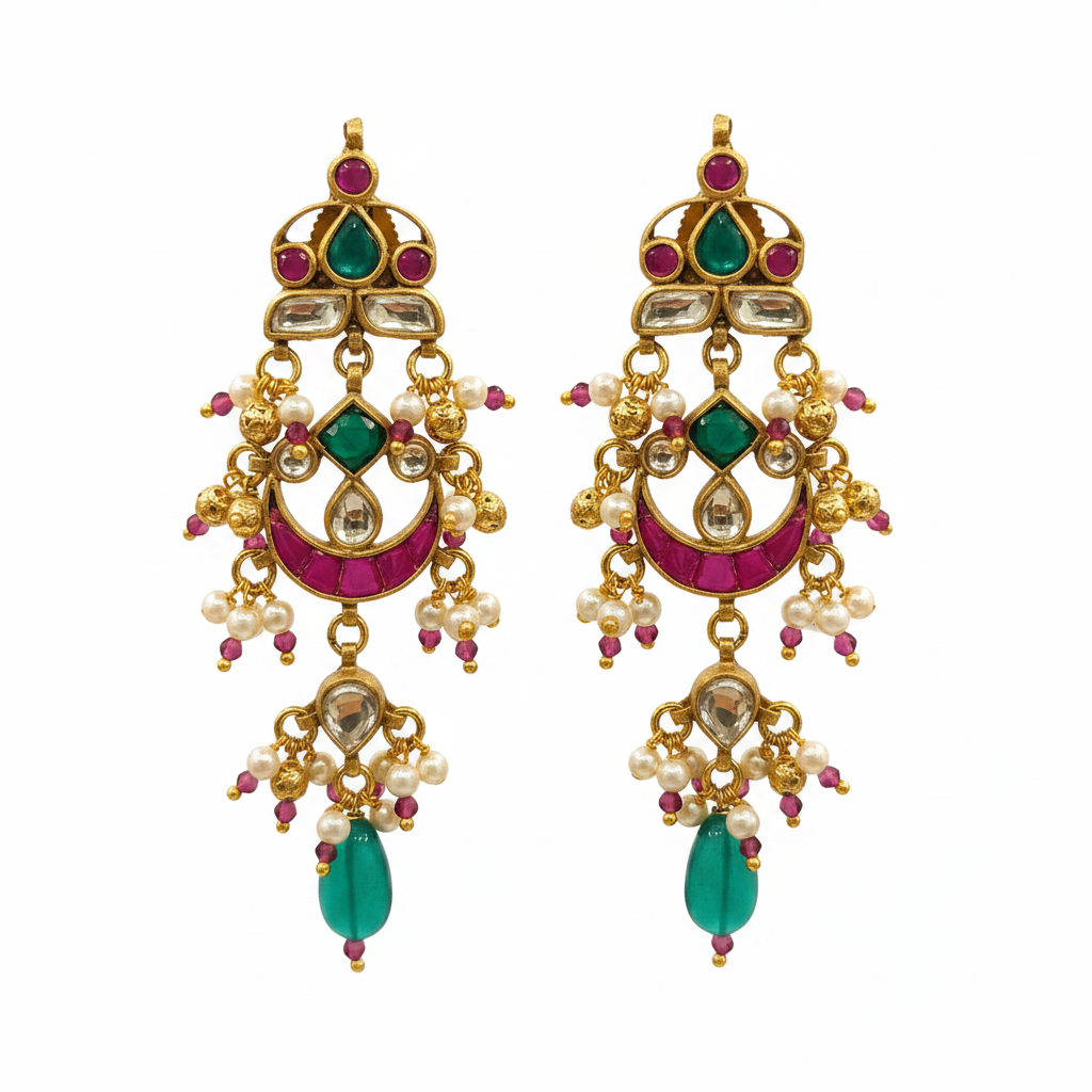 Jadau Kundan Earrings – close-up detail shot