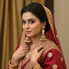 Peacock Kempu Kundan Jhumka with Pearl Drop - Model Wear