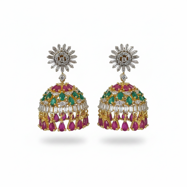 360° Rotating CZ Jhumki Multi Colour on white background