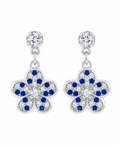 925 Silver Flower Earrings with Blue Sapphire Crystals