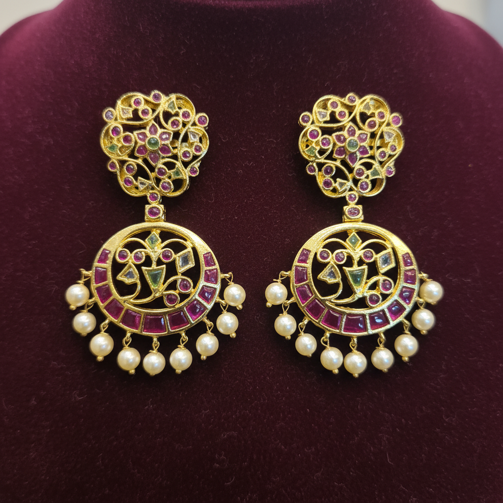 Kempu Chandbali Earrings - Flat Lay