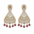 Grand CZ Chandbali Earrings Variant 2 Ruby Drops White Background