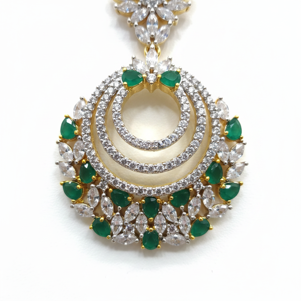 CZ Triple Crescent Chandbali Earrings - Macro Detail Shot