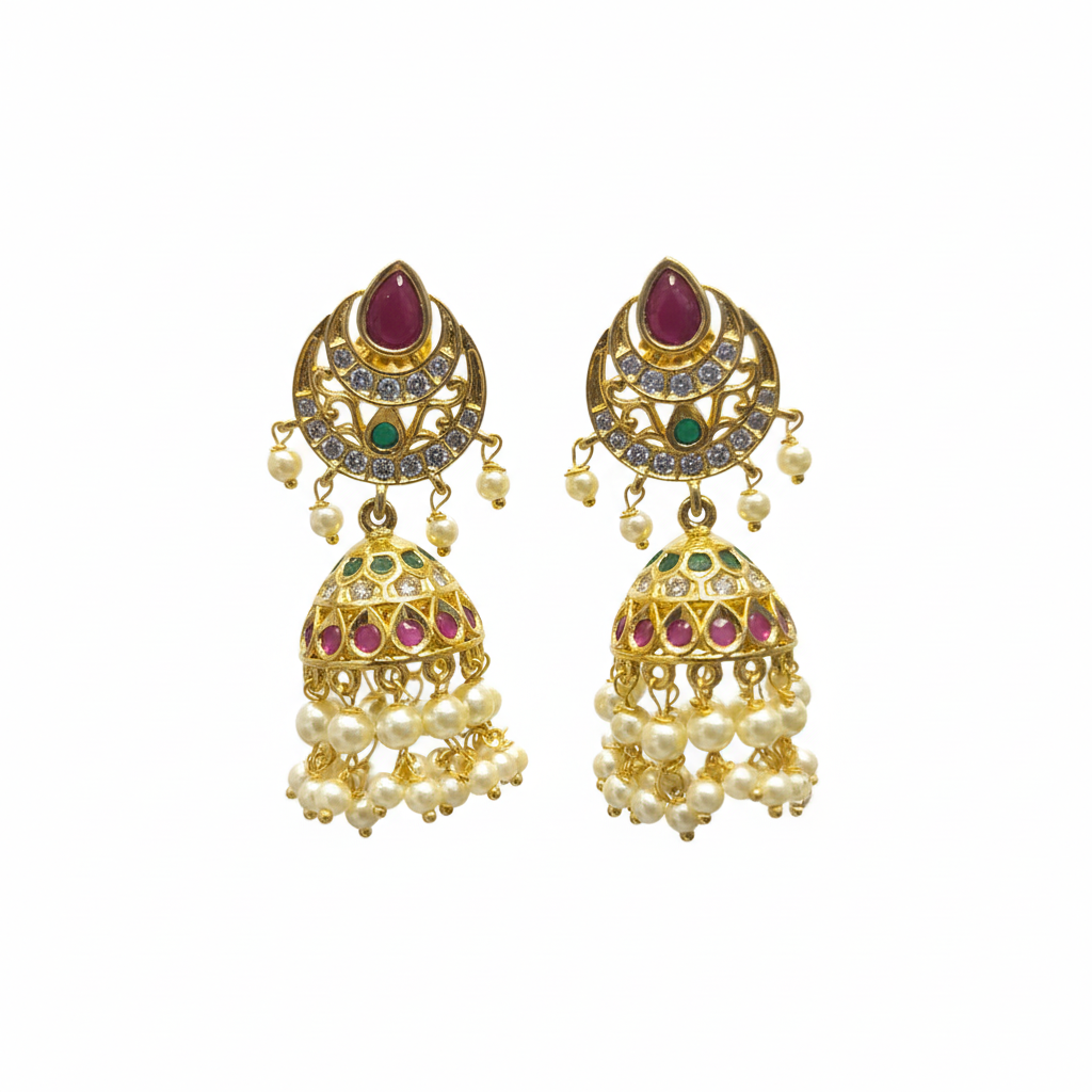 Chandbali Polki Jhumki Multi - white background