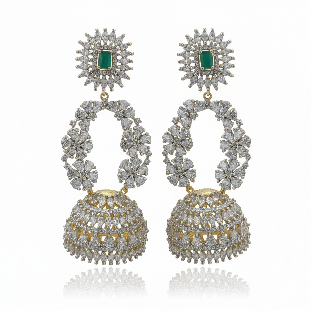 CZ Diamond Chandbali Jhumka – white background