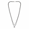 Double strand black bead mangalsutra with emerald-cut CZ pendant - white background