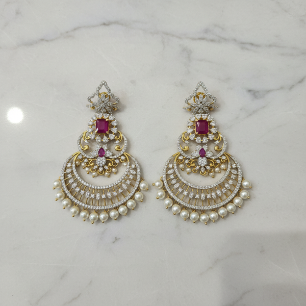 Diamond Finish Chandbali Earrings - Marble Flat Lay