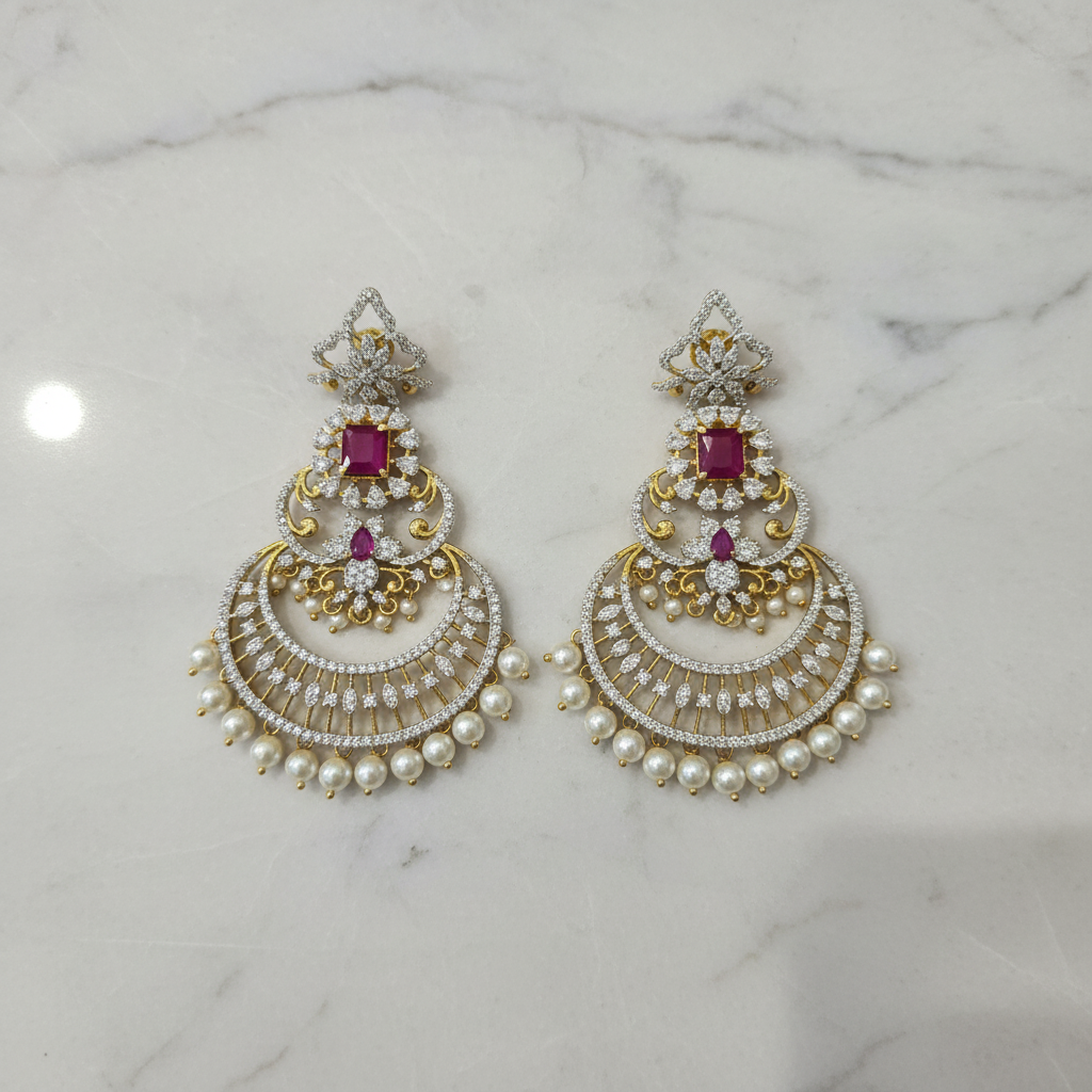 Diamond Finish Chandbali Earrings - Marble Flat Lay