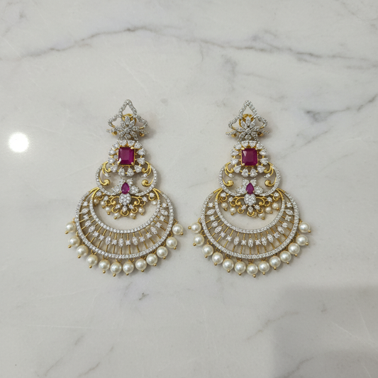 Diamond Finish Chandbali Earrings - Marble Flat Lay