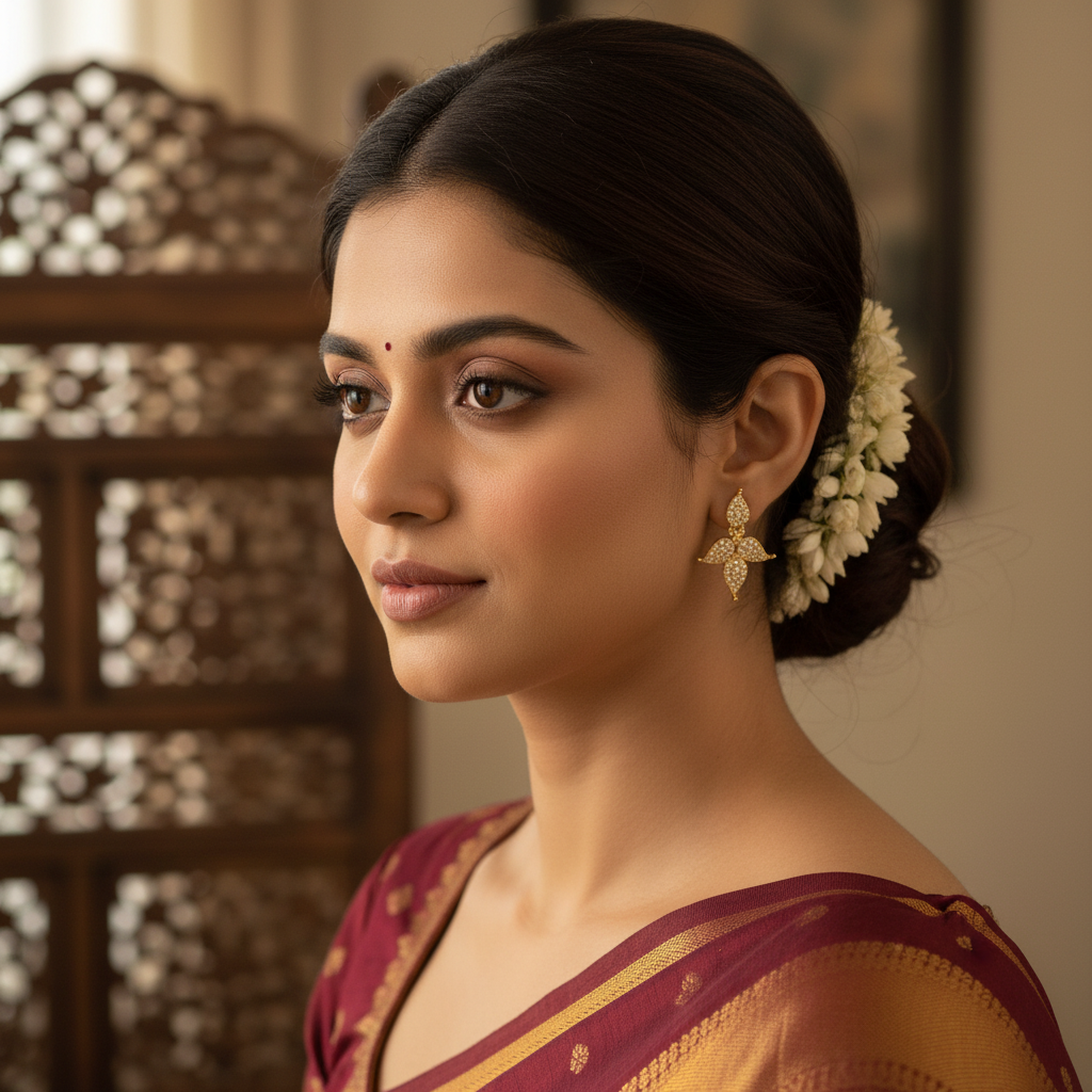 Model wearing 24K gold plated zircon mango earrings